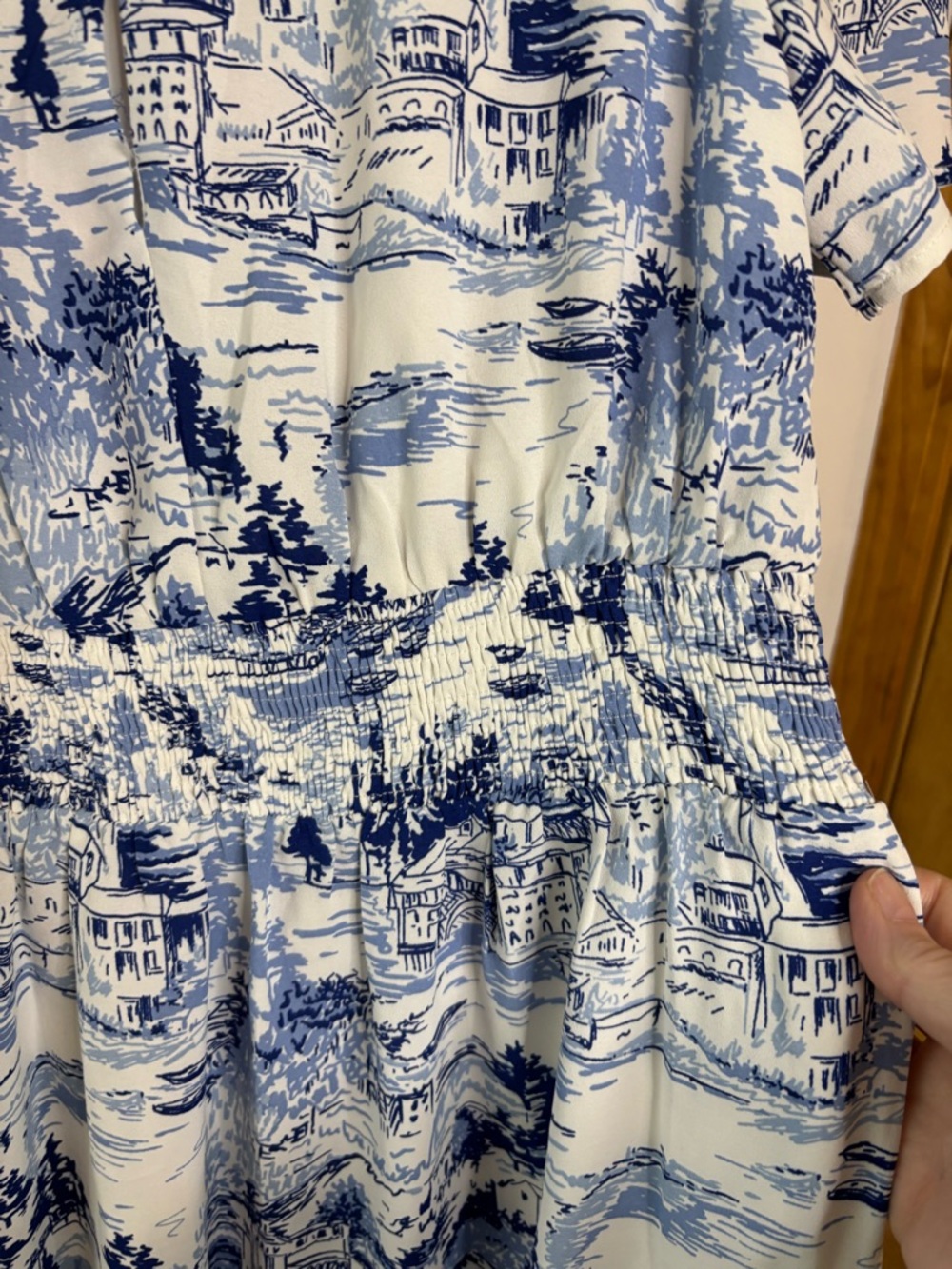 Sugarlips Francine Toile Blue & White Scenic Print Midi Dress with Side Slit - Picture 10 of 10